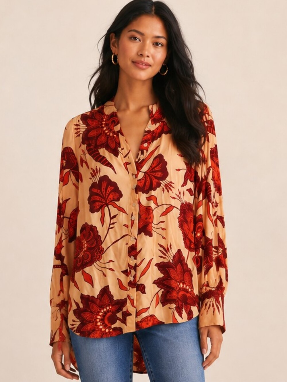 ❤️ ANTHROPOLOGIE OMIKA HANDMADE BUTTON DOWN FLORAL TUNIC TOP / SHIRT, XS